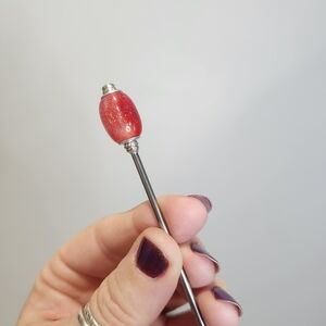 Glimmercore Crimson Spell  Stainless Steel Hair Stick Red Sparkle Charm Updo Pin